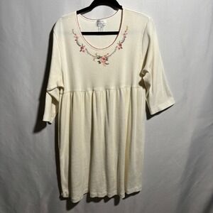 VTG Earth Angels 16/18 Cotton Ivory Babydoll Dress Ribbed Floral Cottage Core